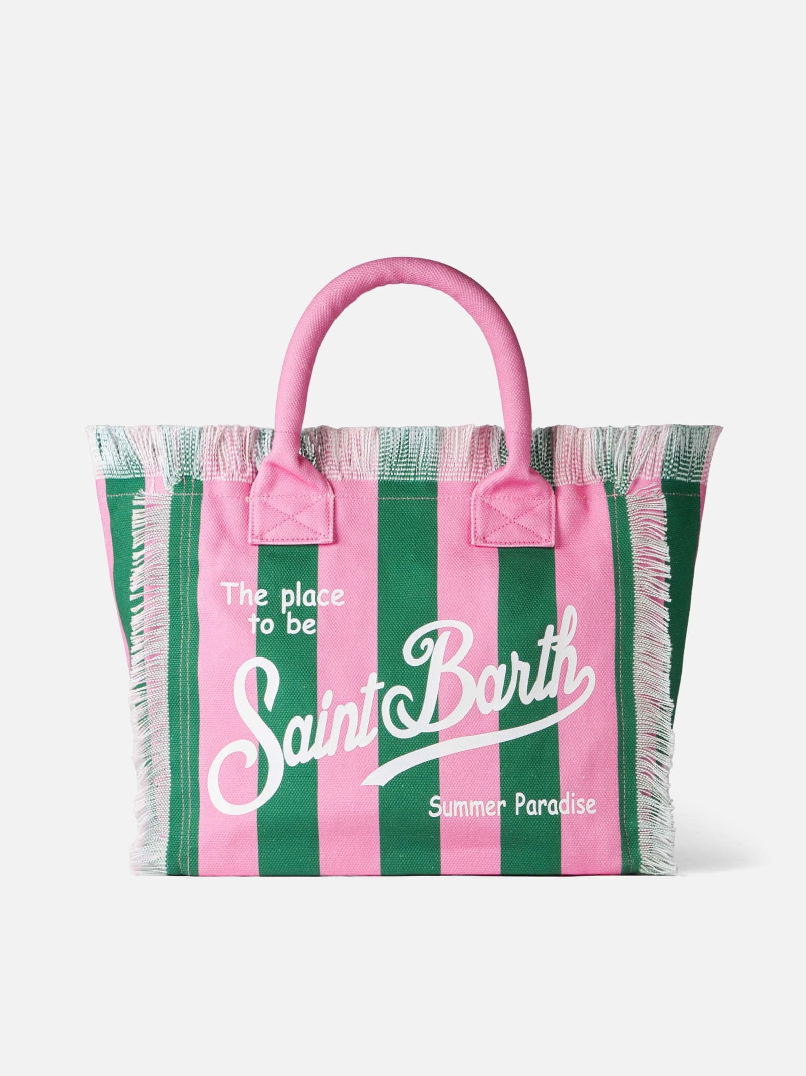 Mc2 Saint Barth Vanity Canvas Shoulder Bag With Pink And Green Stripes In Pink