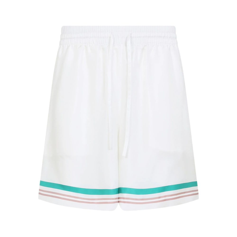 Casablanca Silk Twill Drawstring Shorts With Graphic Print In White