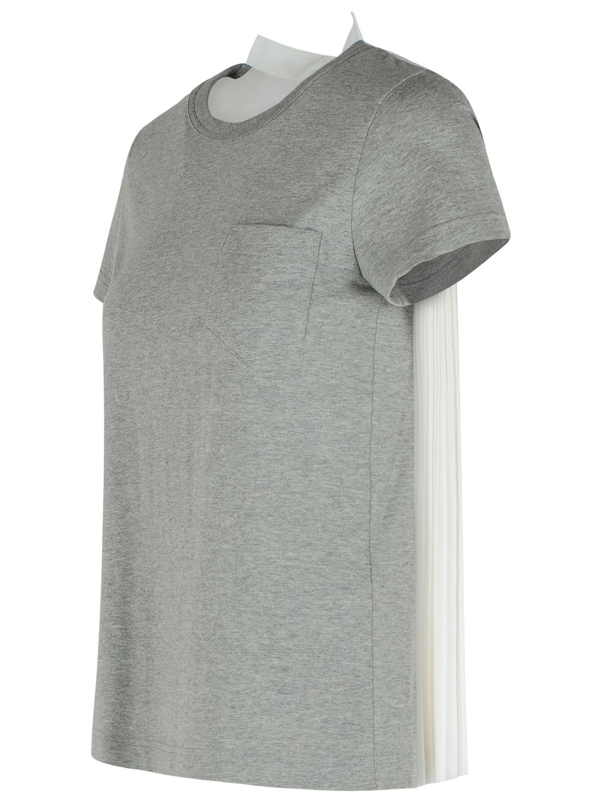 Sacai Cotton T-shirt With Pleated Back And Chest Pocket In Gray