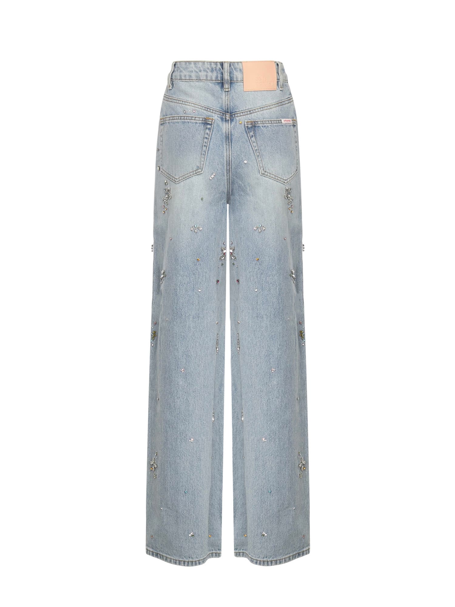 Self-portrait Jeans With Rhinestone Flowers In Blue