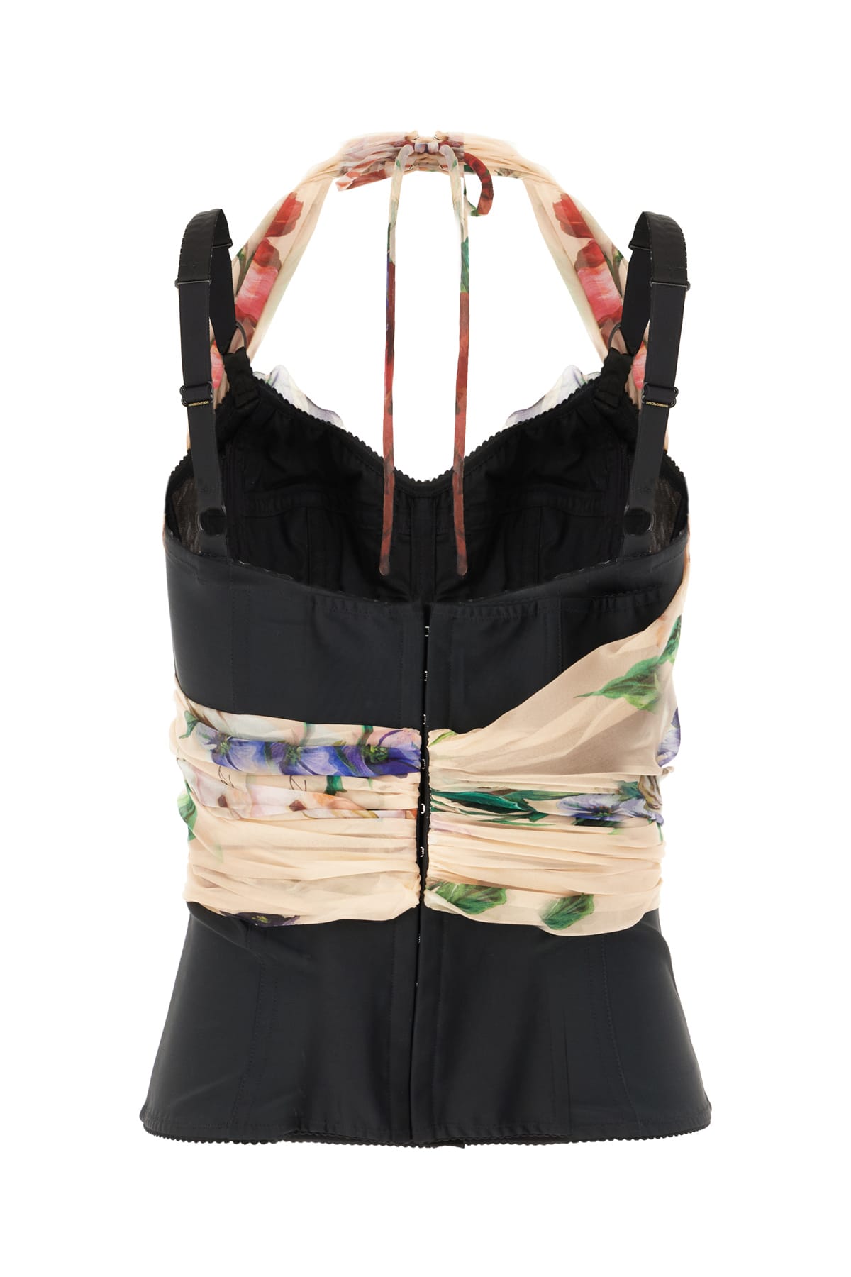Dolce & Gabbana Rose Red Top With Halterneck Tie Fastening In Bouquetfioriantichifondonude