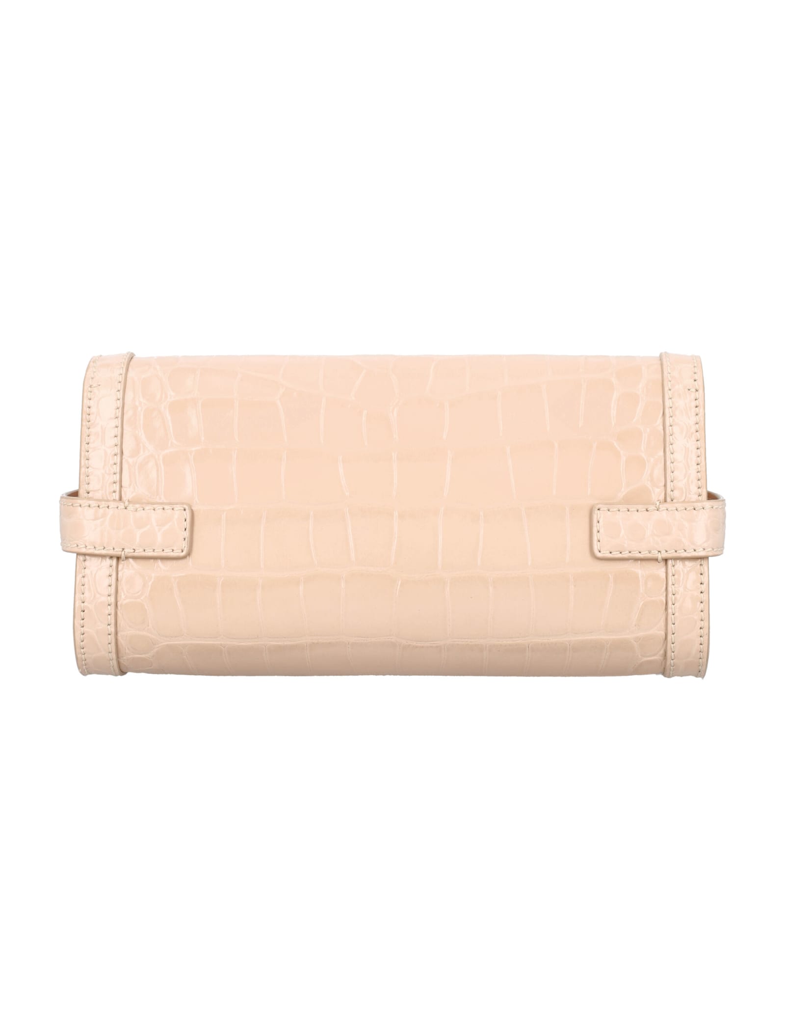 Shop Balmain B-buzz 23 Croc-embossed Leather Clutch In Nude