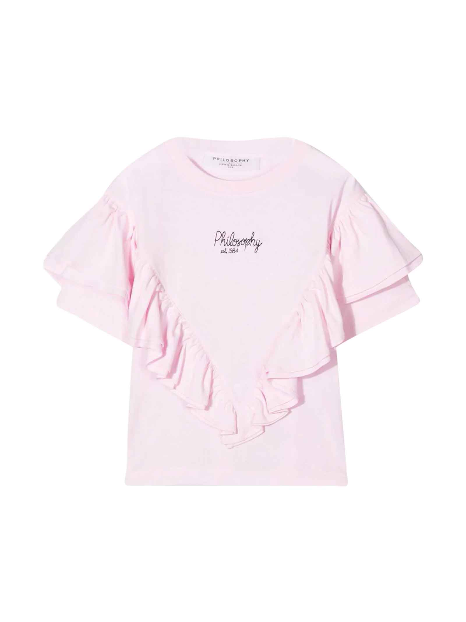 Philosophy di Lorenzo Serafini Kids Pink T-shirt With Rouches