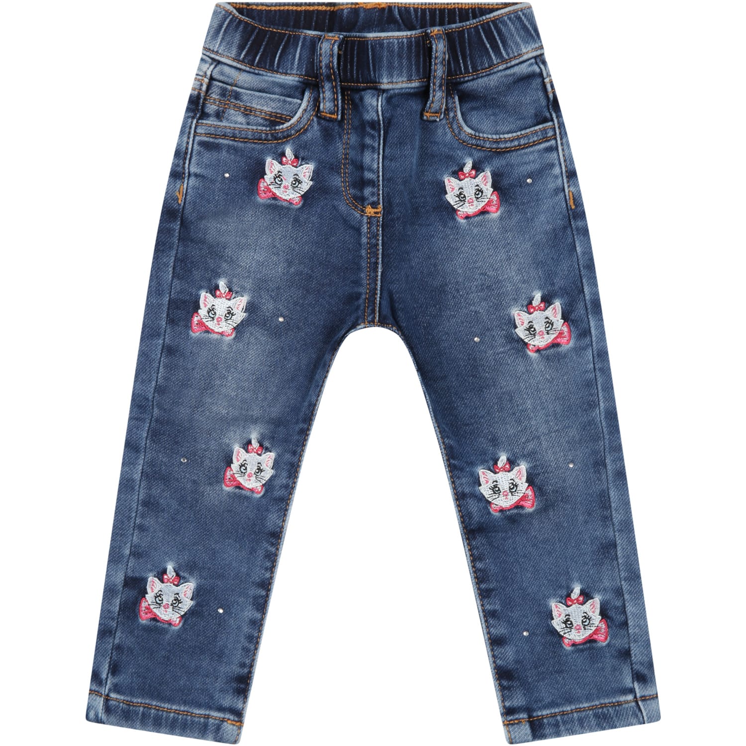 Monnalisa Blue Jeans For Baby Girl With Aristocats