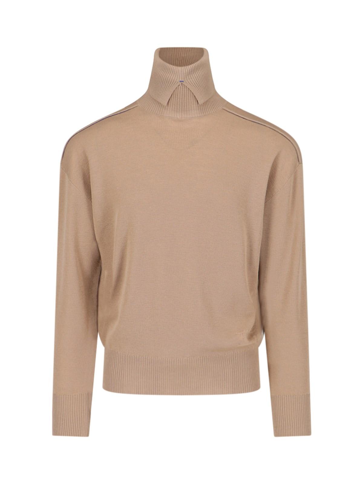 Shop Burberry Logo Turtleneck Sweater In Flax