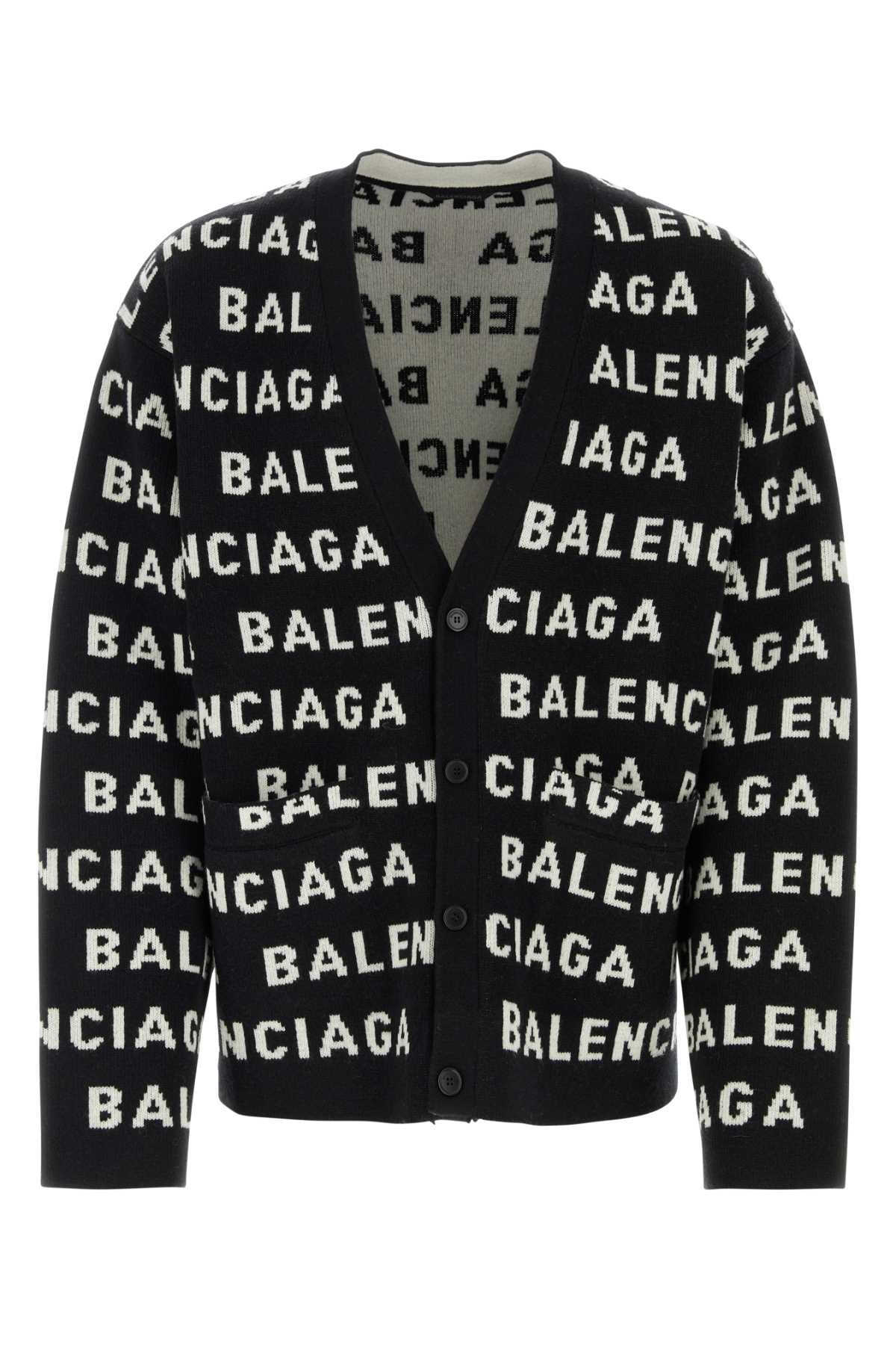 Shop Balenciaga Black Wool Blend Cardigan In Blackwhite