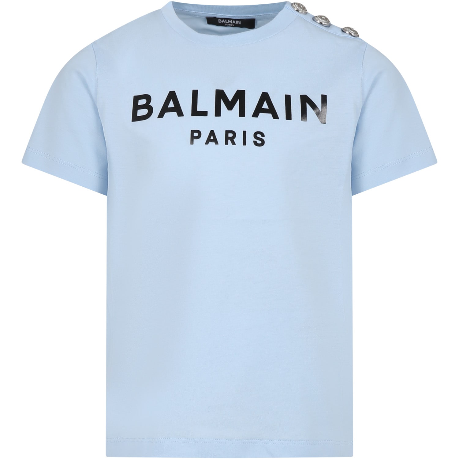Balmain Light Blue T-shirt For Kids With Logo