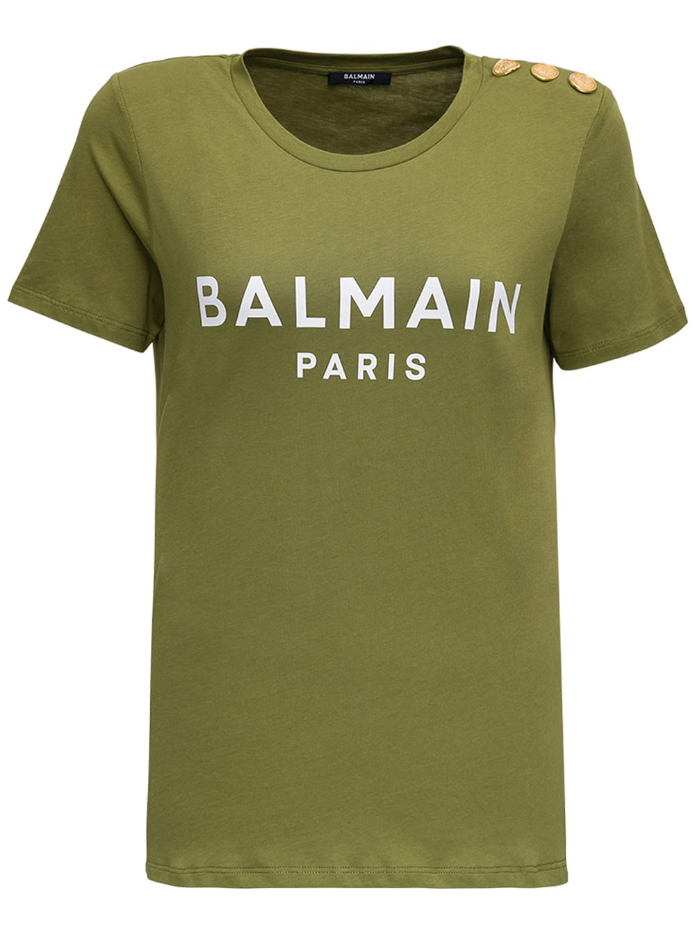 Balmain Green Cotton T-shirt With Logo Print