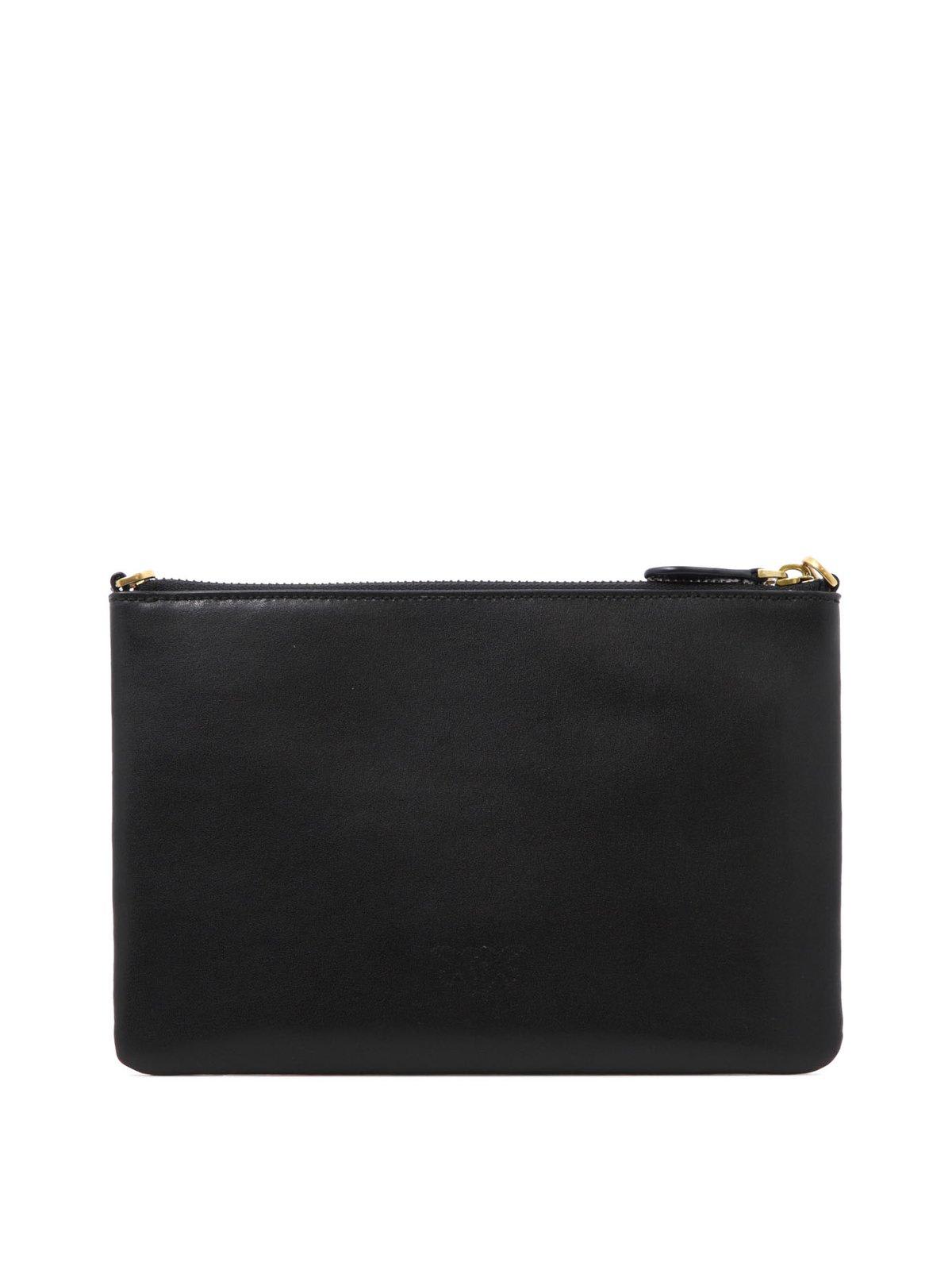 Pinko Flat Love Bag Black Shoulder Bag With Logo Patch In Smooth Leather Woman In Black