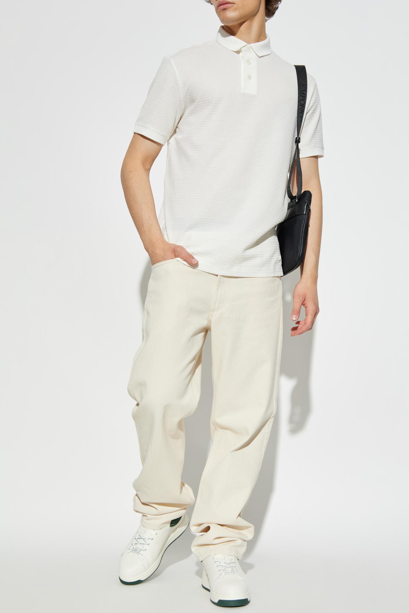 Emporio Armani Logo Embroidered Short-sleeved Polo Shirt In White