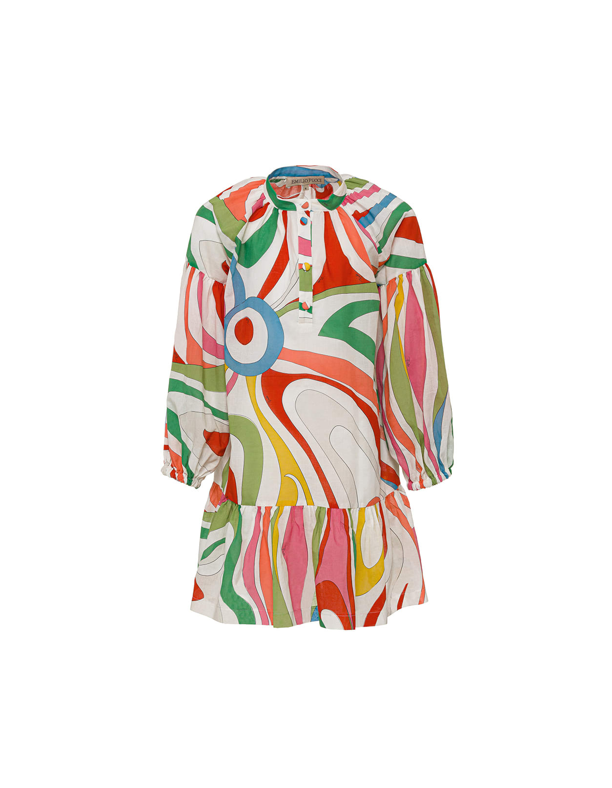 Emilio Pucci Kids' White Long Sleeve Dress With Marble Print In Multicolore