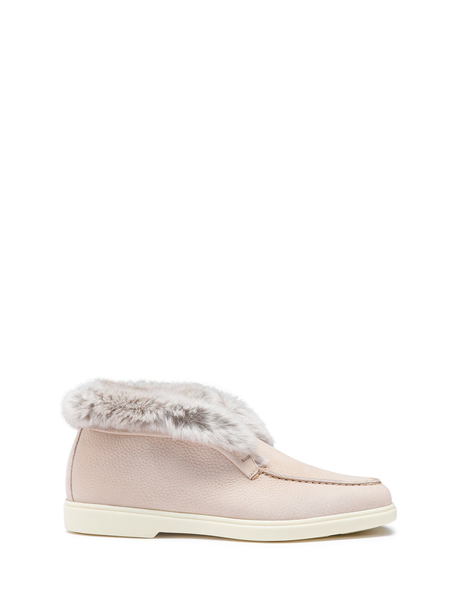 Santoni Polish Slip On In Nubuck Lined In Sheepskin In Pink