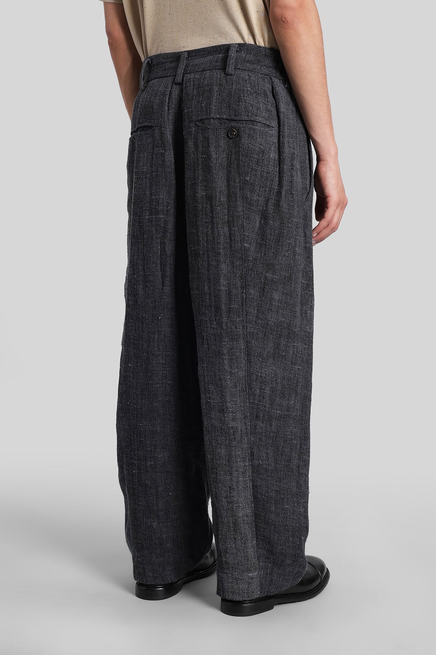 Ziggy Chen Pants In Blue Linen In Black