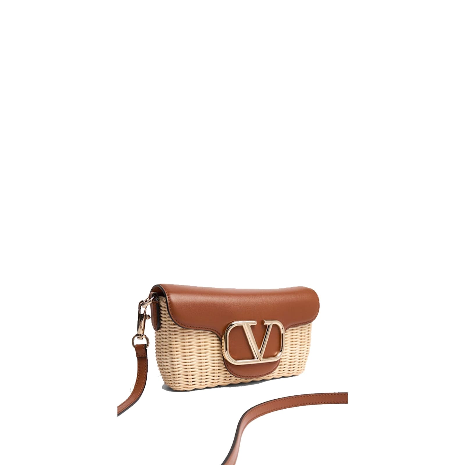 Shop Valentino Garavani Raffia And Leather Locò Shoulder Bag In Brown