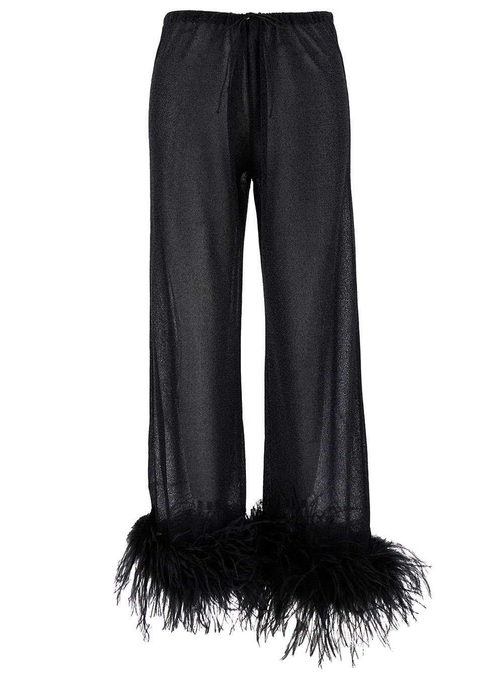 Shop Oseree Lumi Plumage Black Pants With Feathers And Drawstring In Polyamide Blend Woman