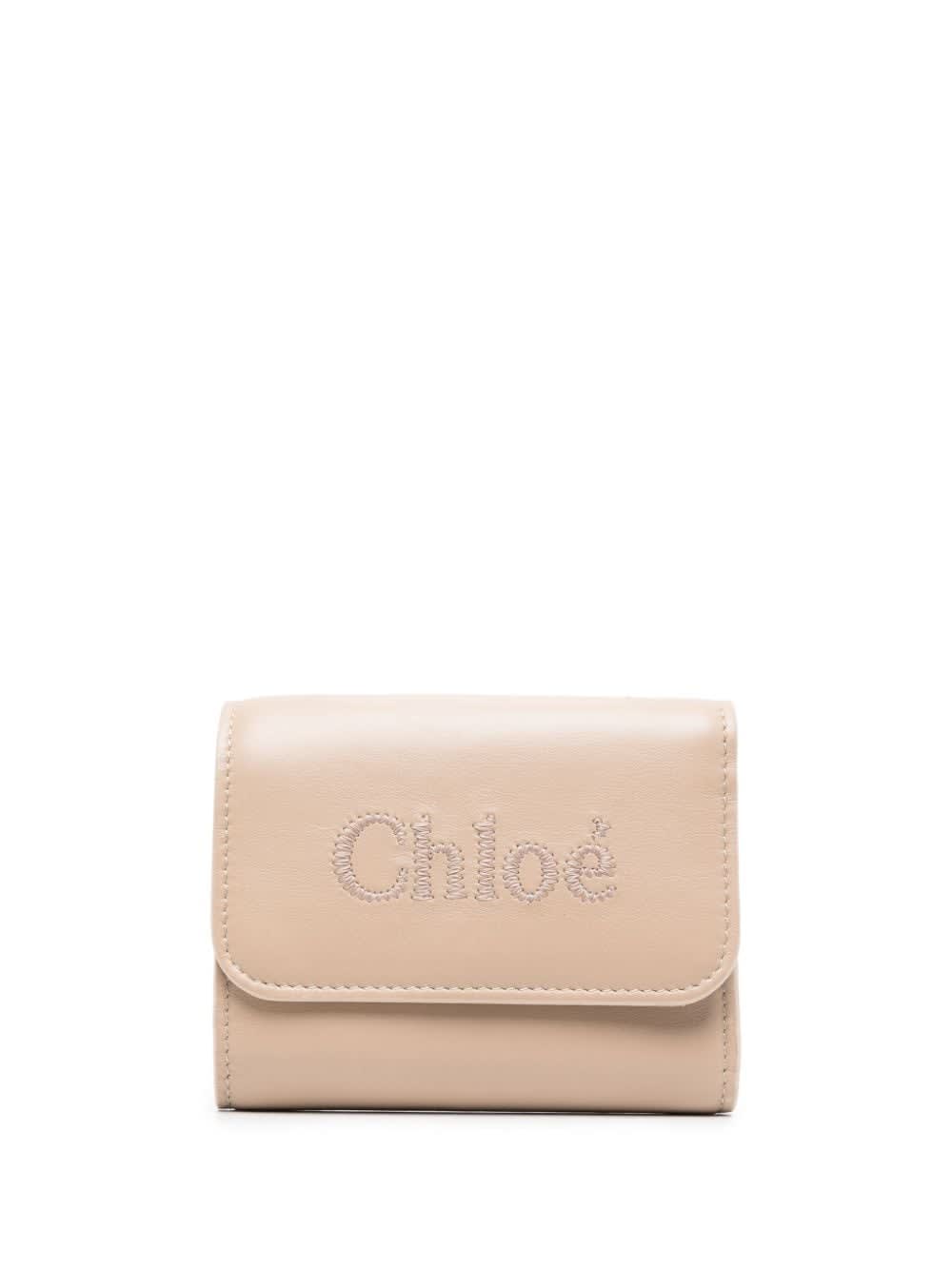 Shop Chloé Small Sense Leather Wallet In G Argil Brown