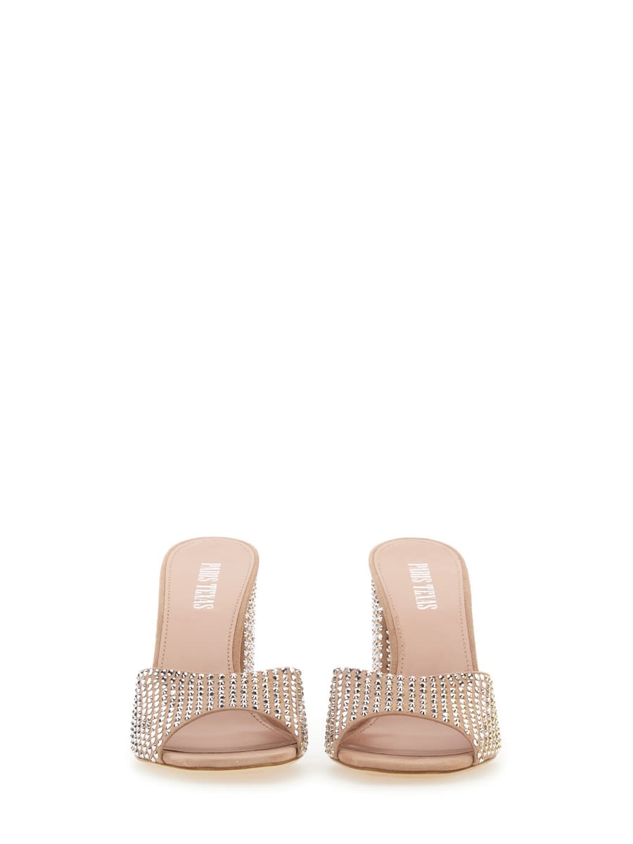 Paris Texas Mule Holly Anja Suede And Crystal Block Heel Mules In Powder