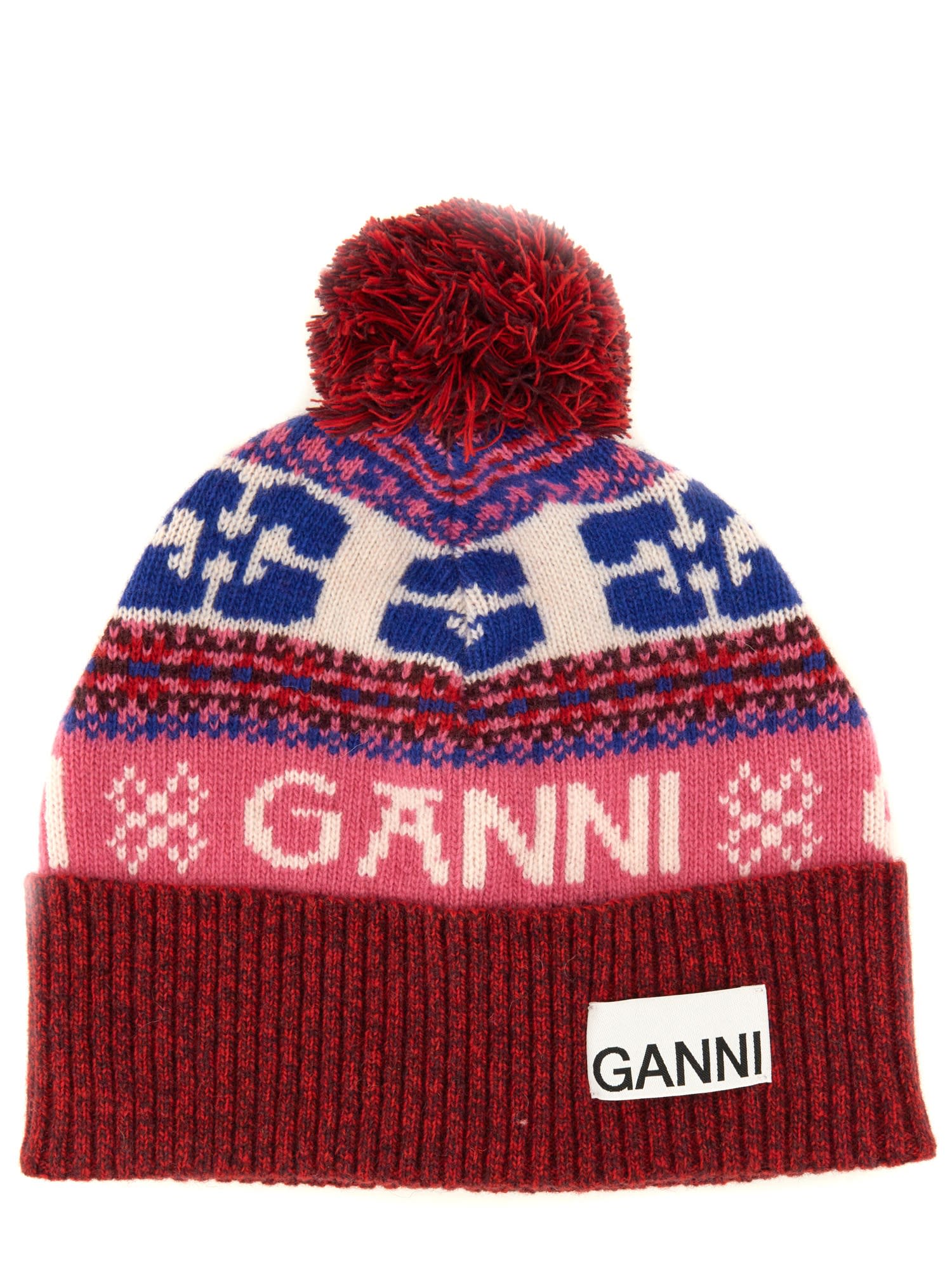 Ganni Wool Beanie Hat In Multicolor