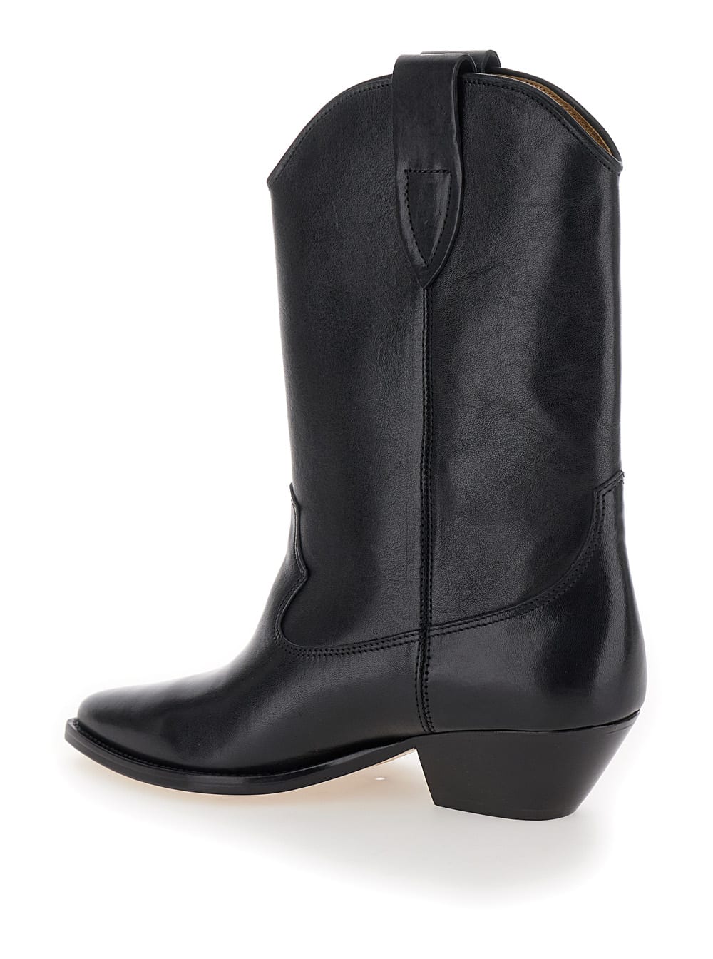 Shop Isabel Marant Duetro Black Ankle Boots With Western Heel In Leather Woman