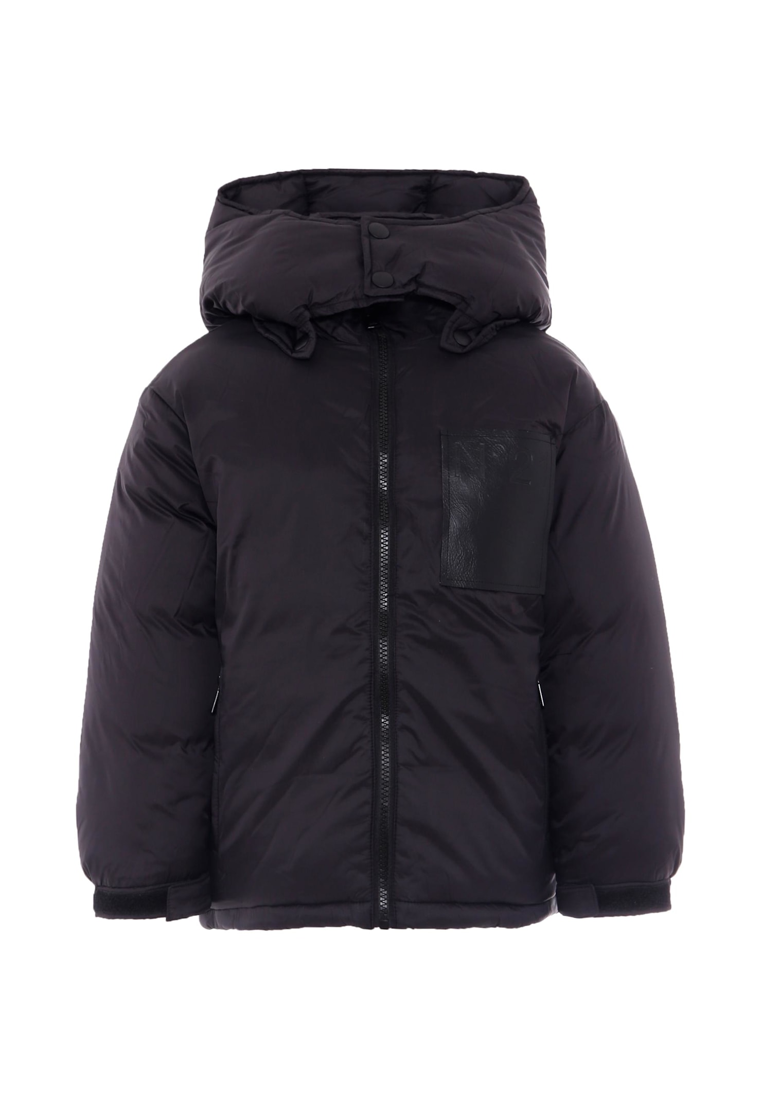N°21 Kids' Black Down Jacket For Boy With Logo In Purple