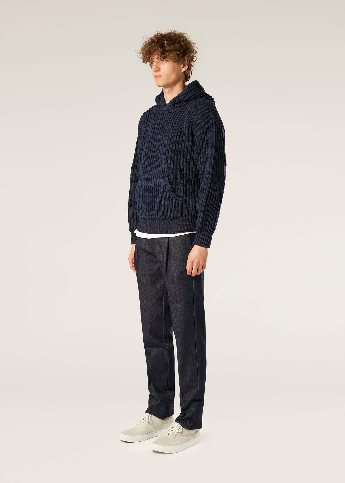 Doppiaa Aantioco Pleated Cotton Denim Stretch Trousers In Blue