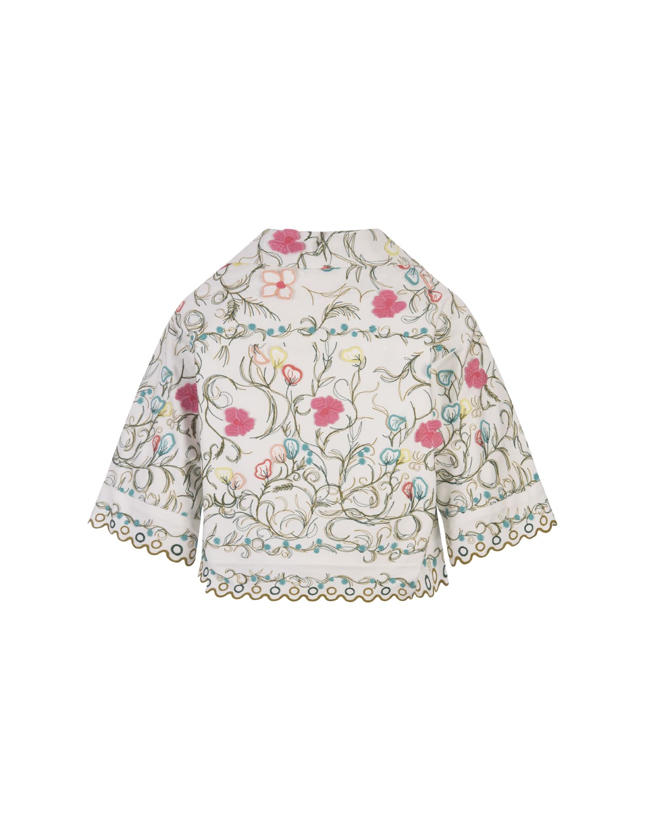 Shop Elie Saab Cotton Embroidered Garden Jacket In Multicolour
