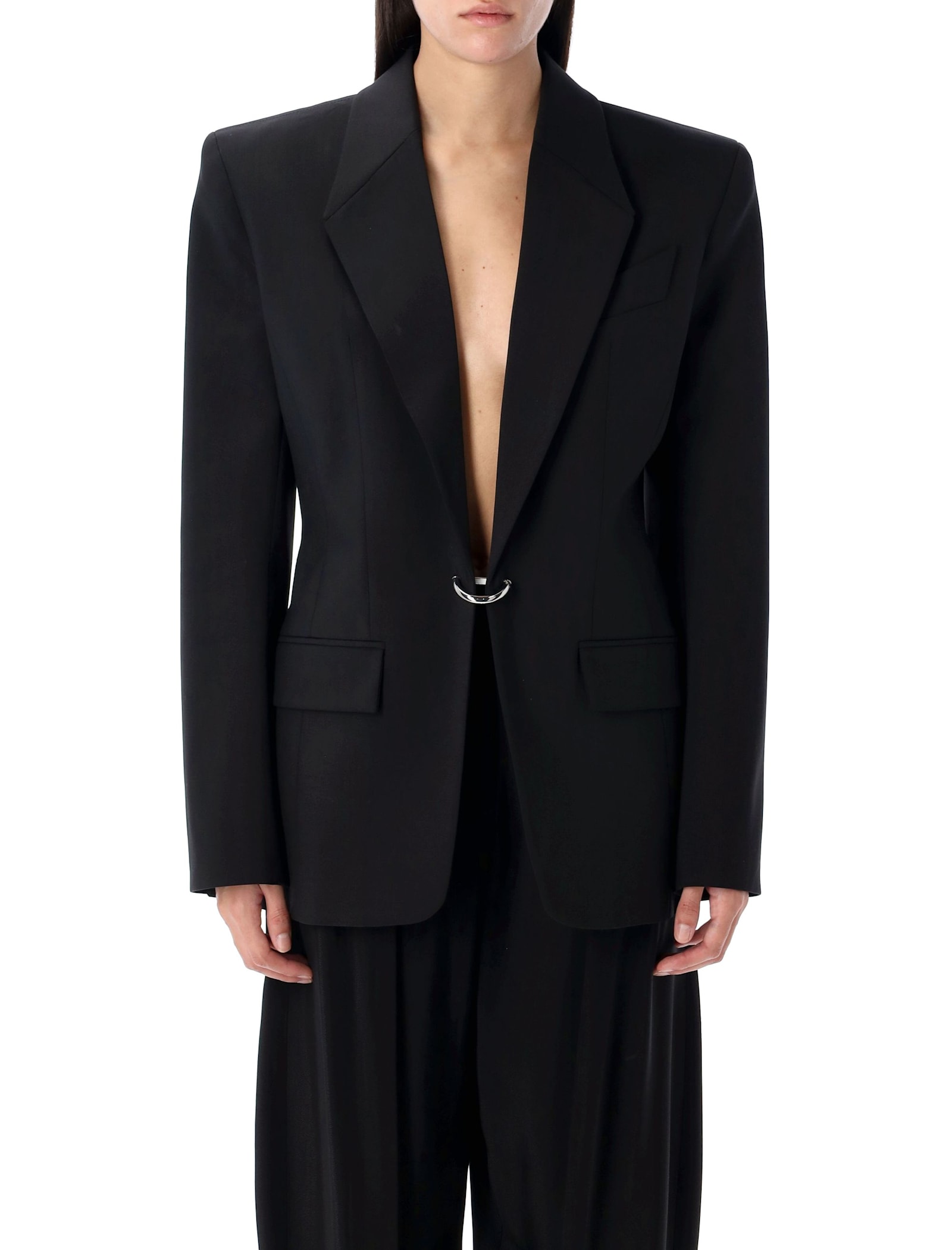 Shop Mugler Pierced Tailored Jacket In Black