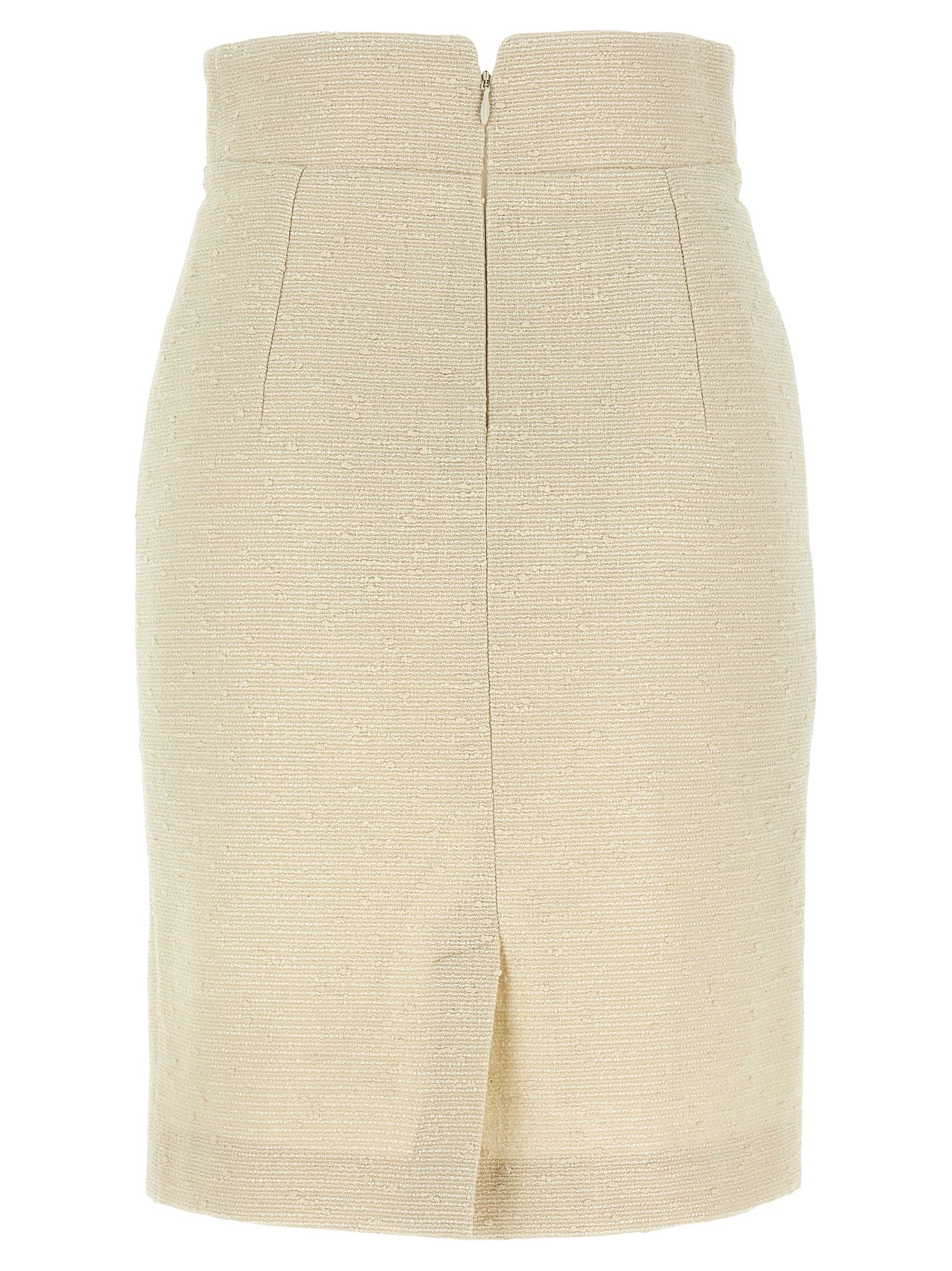Tagliatore High-waisted Knee-length Skirt In Textured Fabric In Beige
