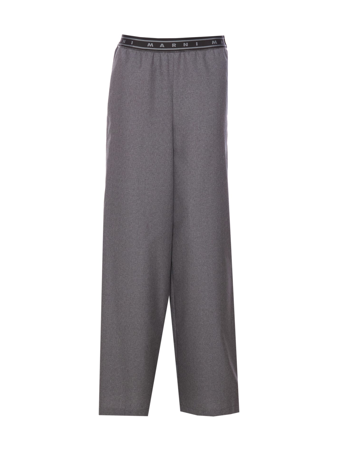 Marni Elastic Waistband Wide Leg Trousers With Side Pockets In Grey