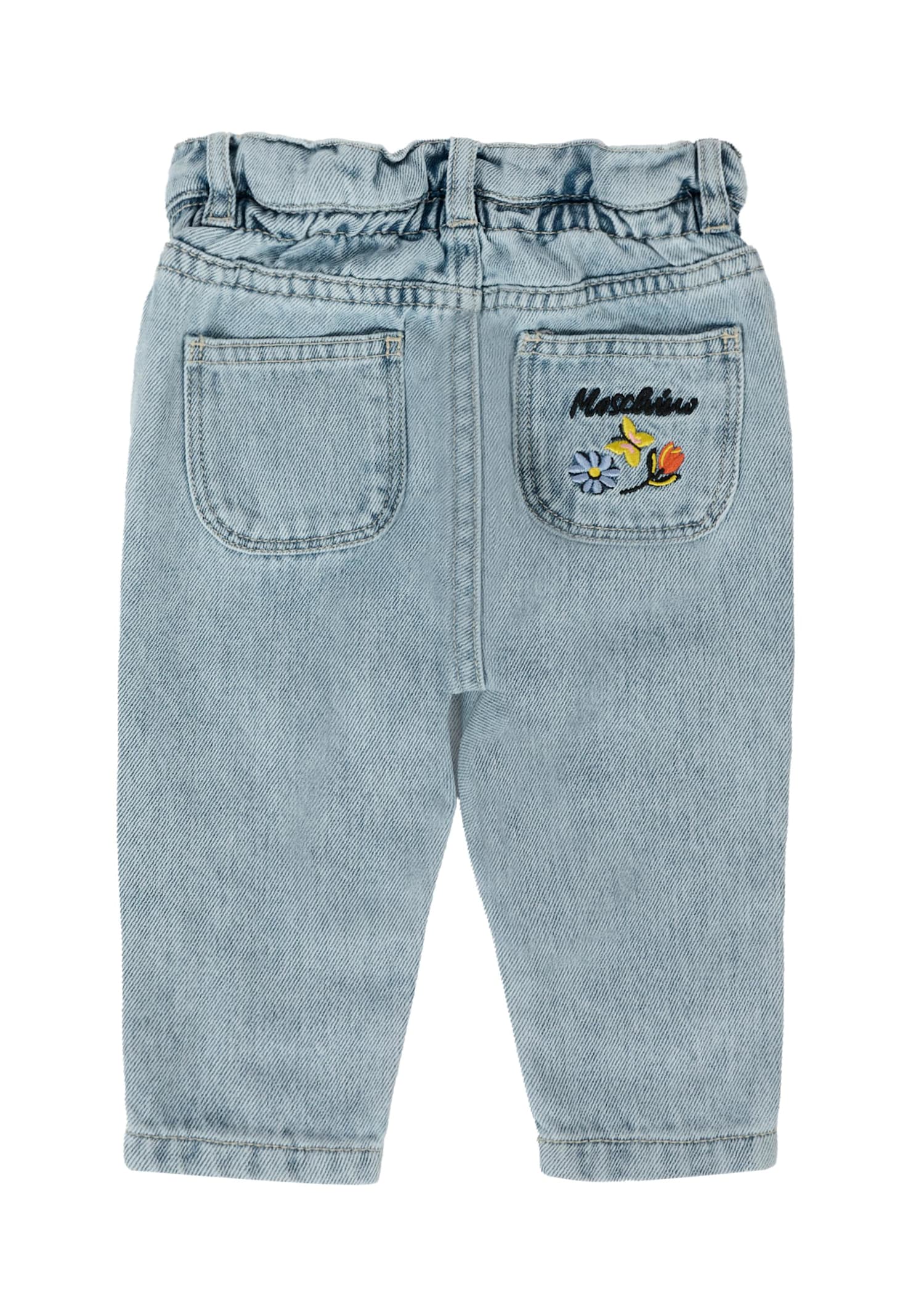 Moschino Denim Jeans For Girl With Flowers In Blue