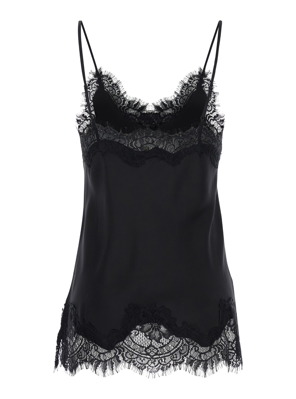 coco Black Camie Top With Tonal Lace Trim In Silk Woman
