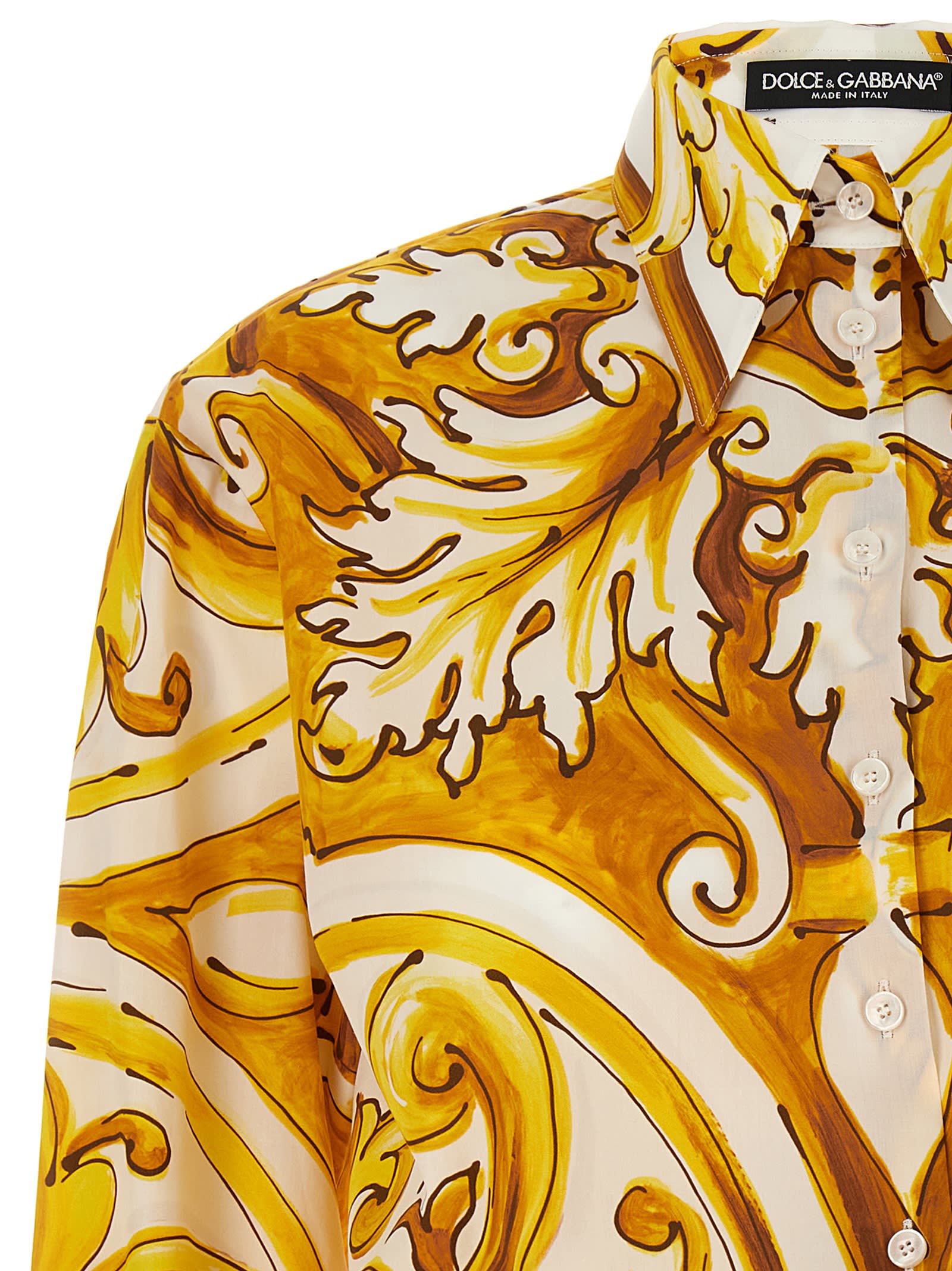 Shop Dolce & Gabbana Maiolica Cropped Shirt In Yellow