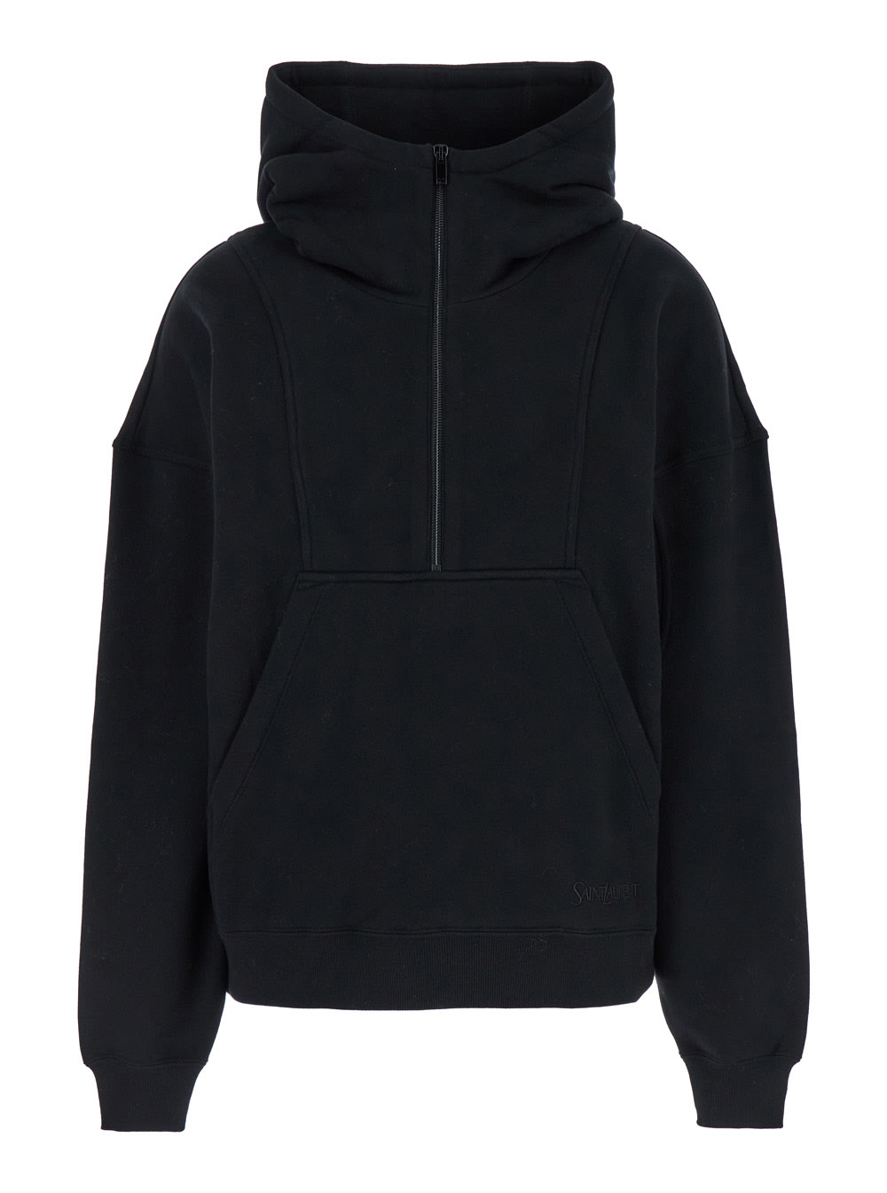 Saint Laurent Black Hoodie With Kangaroo Pocket And Logo Lettering In Cotton Woman