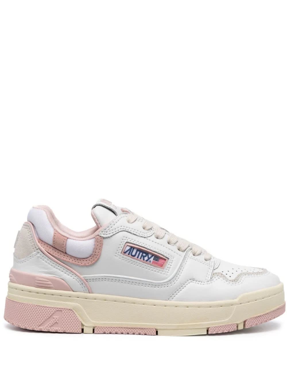 Shop Autry Clc Sneakers In White And Pink Leather