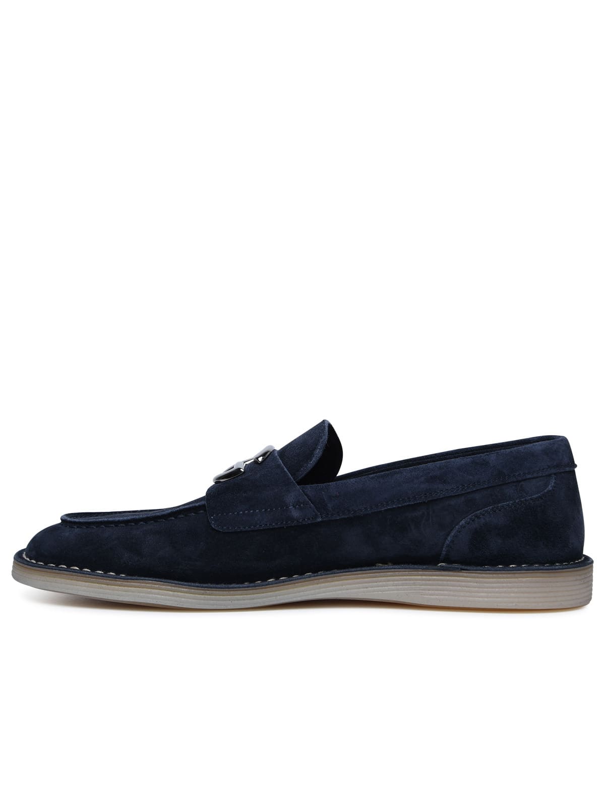 Shop Dolce & Gabbana Navy Calf Leather Loafers In Blu