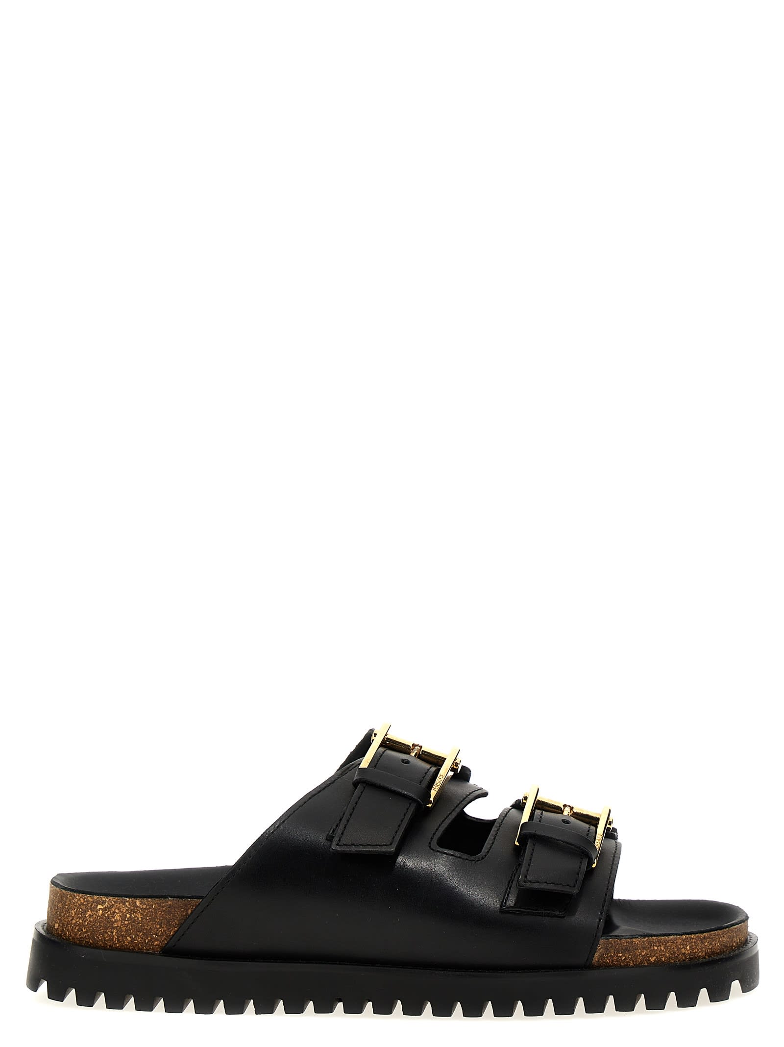 Shop Versace Leather Sandals In Black