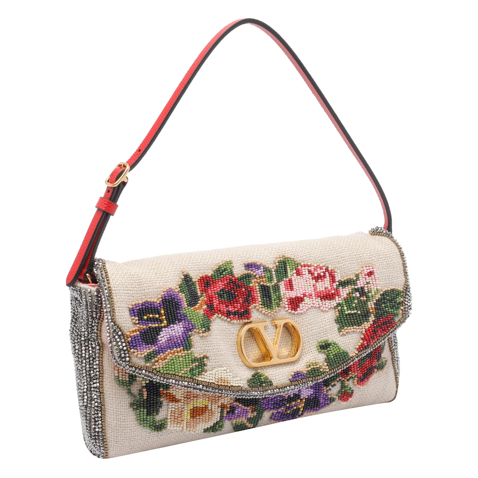 Valentino Small Vain Soft Shoulder Bag Embroidered In Sand