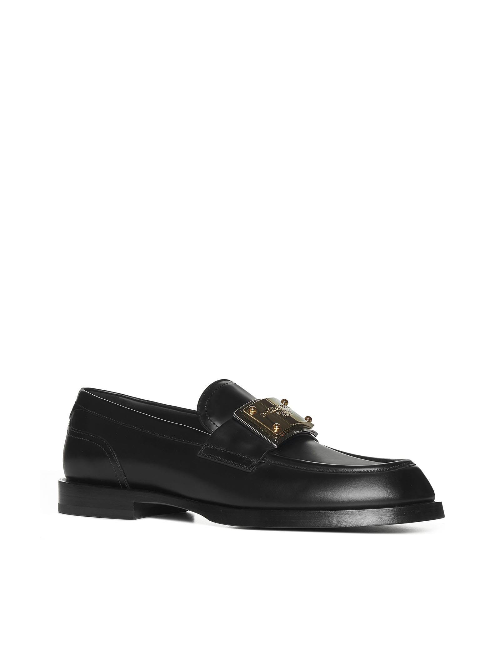 Dolce & Gabbana Florio Black Loafers With Dg Plaque On The Front In Grained Leather Man In Black
