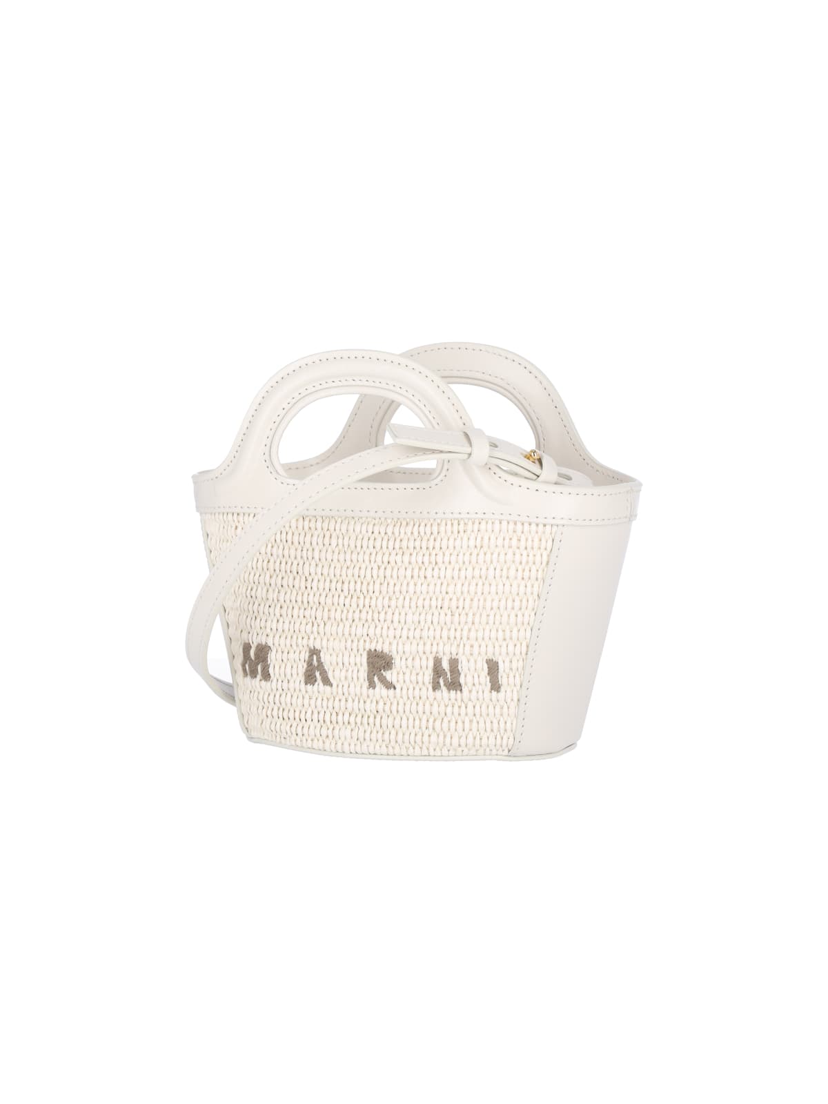 Marni Micro Tropicalia Logo-embroidered Tote Bag In Shell