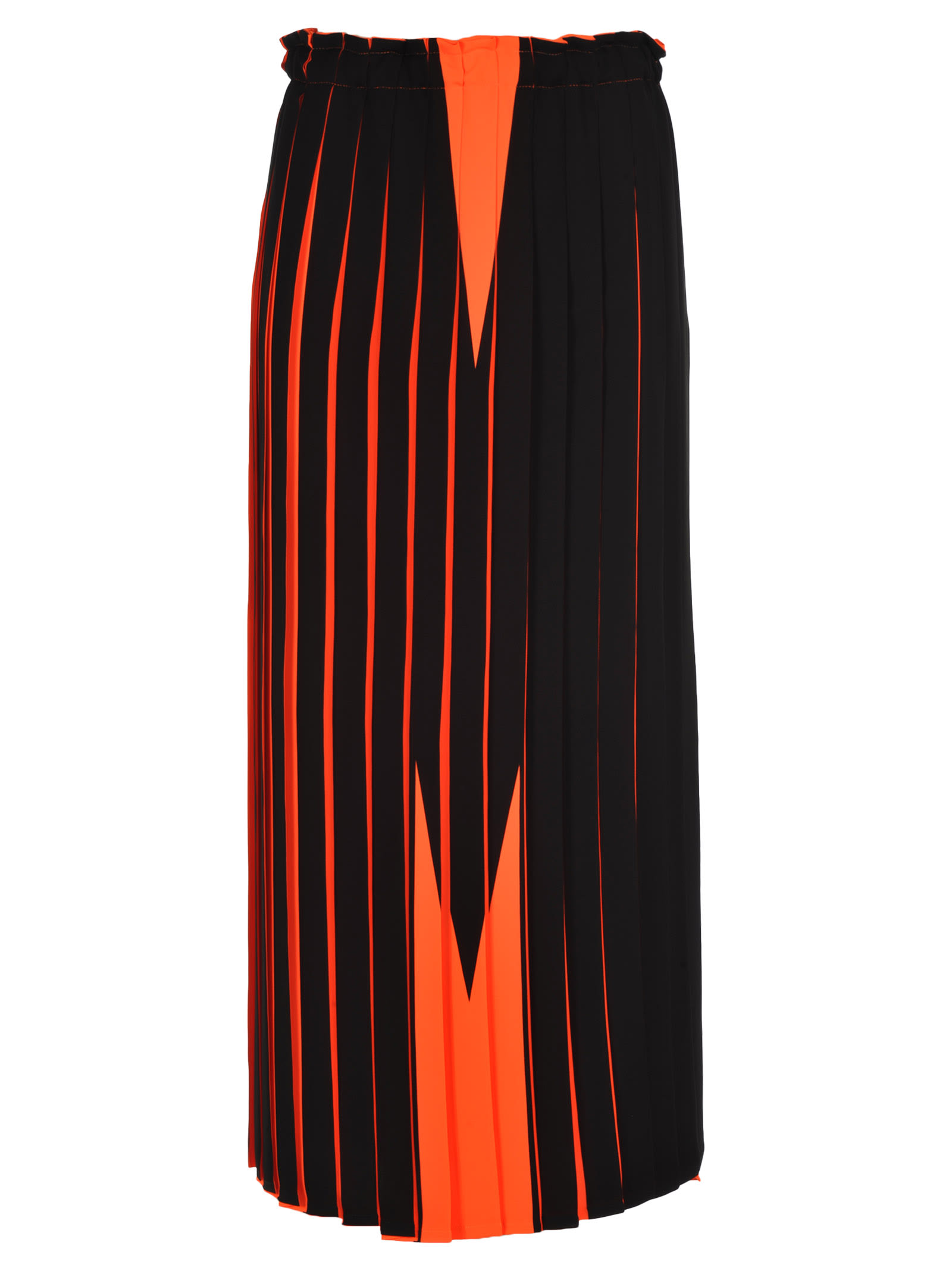 Mm6 Maison Margiela Mm6 Pleated Long Skirt In Black + Orange Fluo