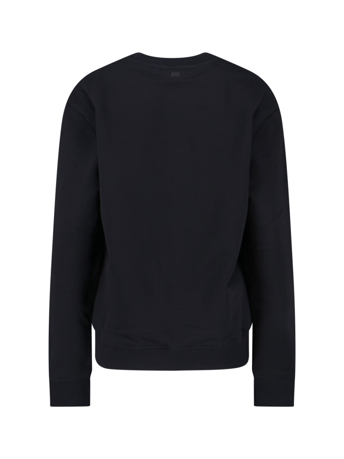 Ami Alexandre Mattiussi Ami Crewneck Sweatshirt With Red Logo Embroidery And Ribbed Finishes In Blue