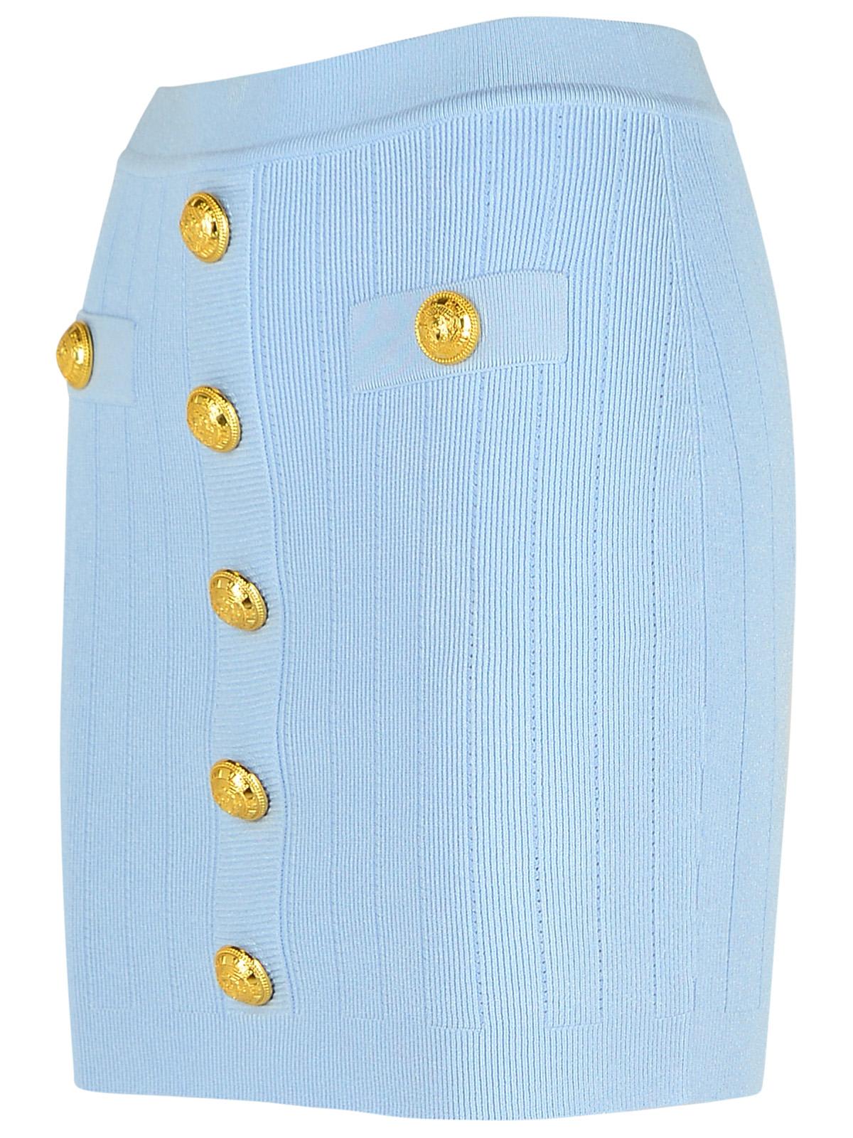 Balmain Light Blue Viscose Blend Miniskirt In Light Blue