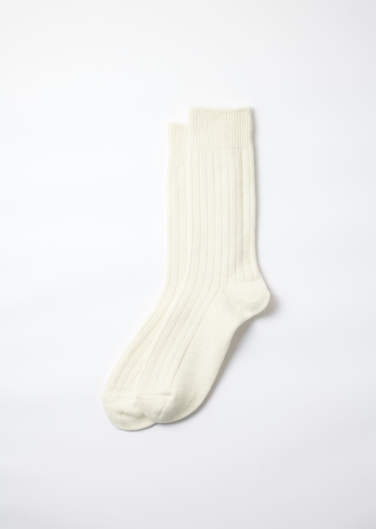 Rototo Cotton Wool Ribbed Crew Socks In White