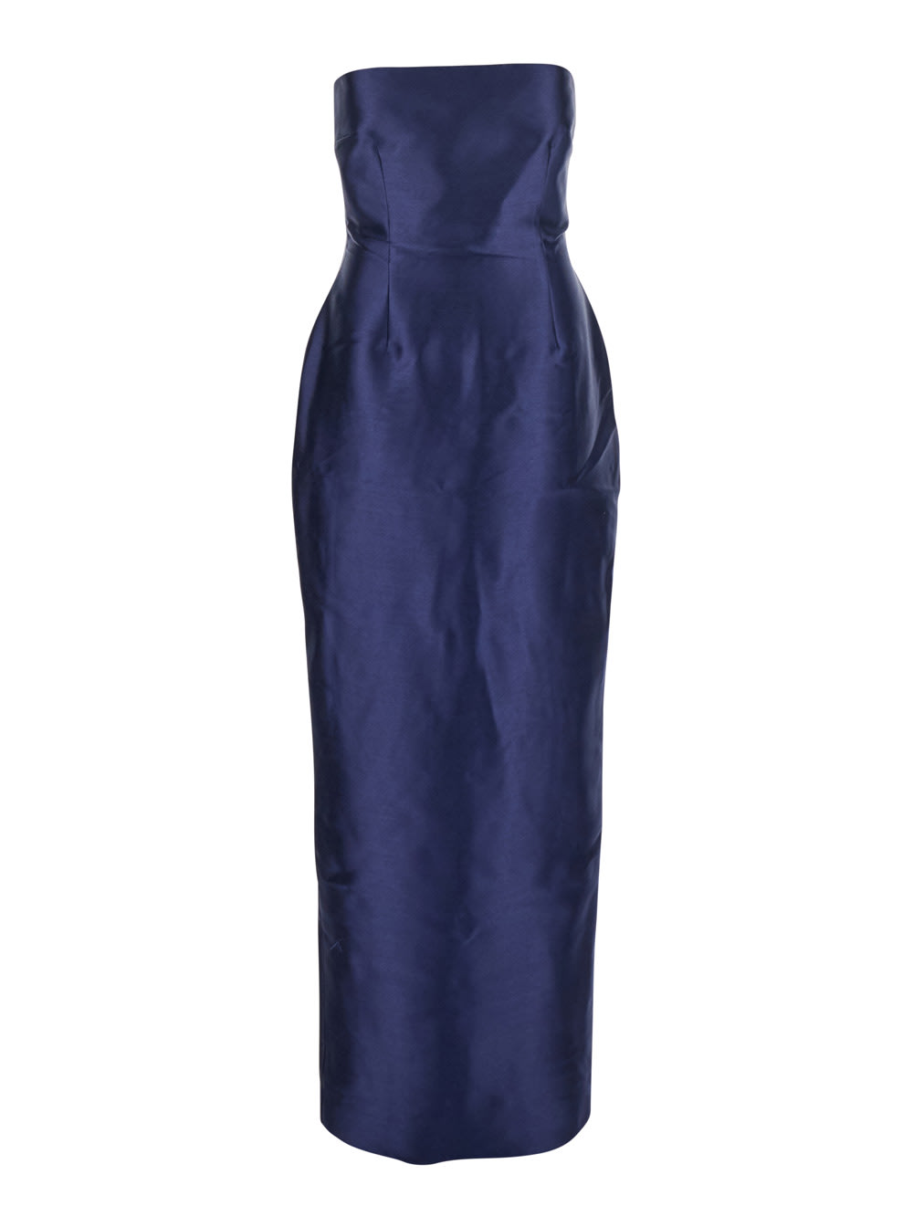 Solace London Lea Blue Long Dress With Rear Cape Insert And Train In Tech Fabric Stretch Woman In Blu