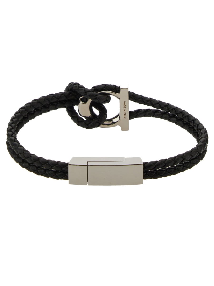Ferragamo Gancini Braided Leather Bracelet