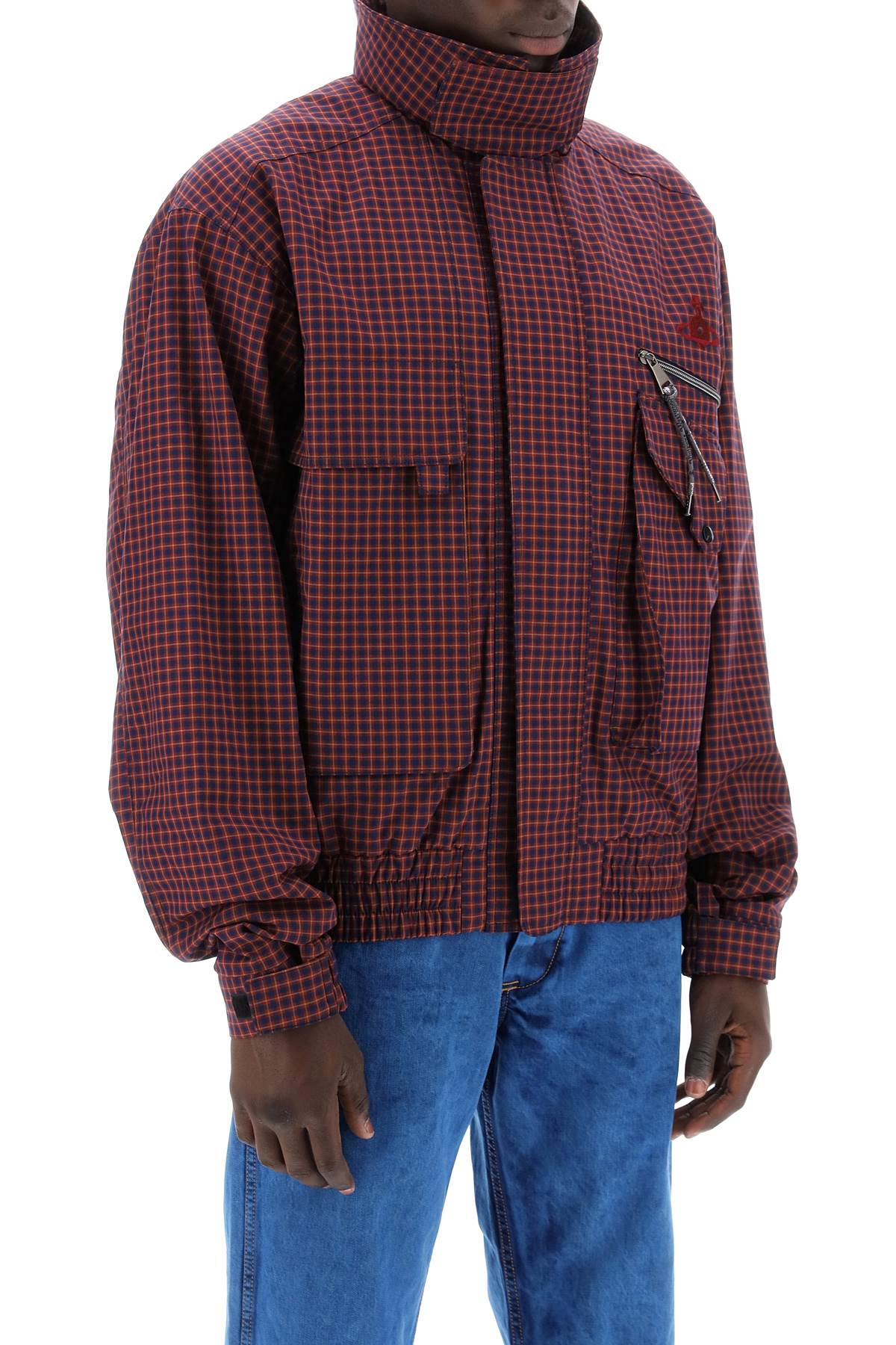 Shop Vivienne Westwood Micro Tartan Memphis Bomber Jacket In Red Navy (blue)