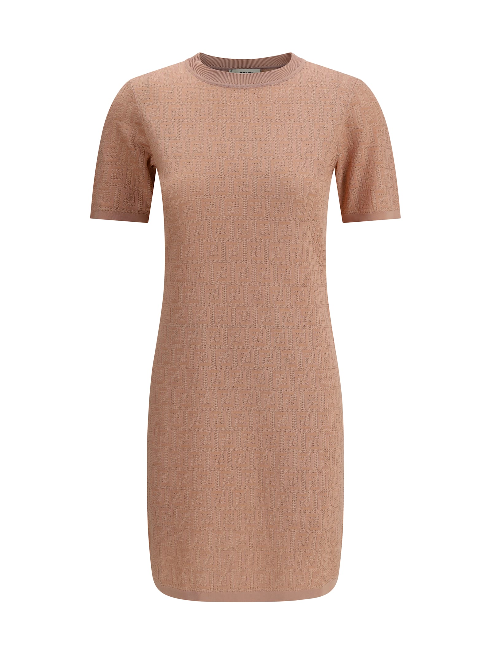Fendi Ff Jacquard Knitted Mini Dress In Pink