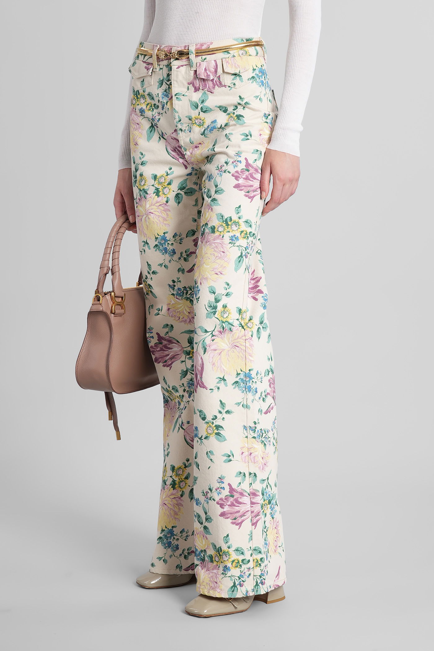 Chloé Printed Rigid High-rise Flared Jeans In Neutral
