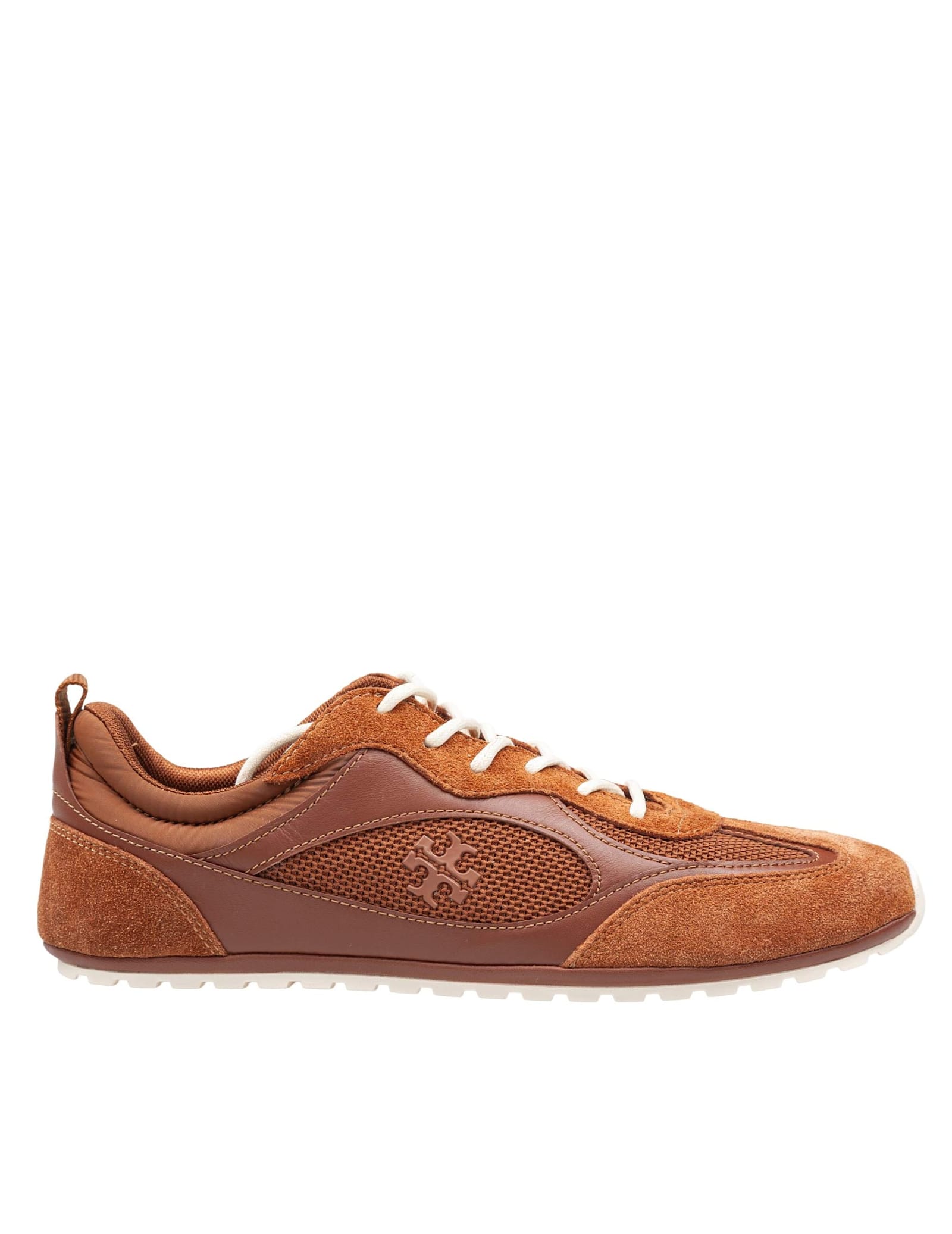 Tory Burch Field Sneaker In Suede And Mesh Cognac Color In Brown