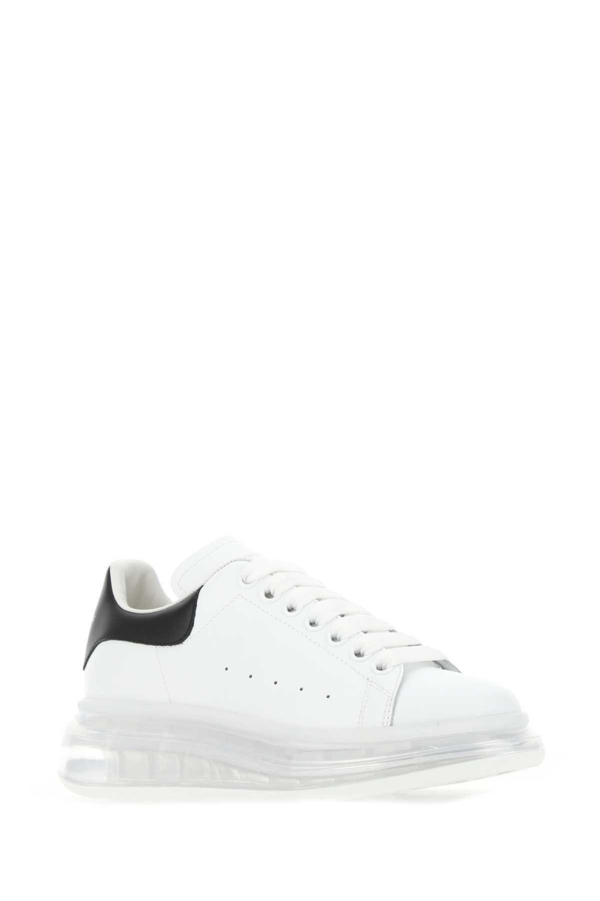 ALEXANDER MCQUEEN WHITE LEATHER SNEAKERS WITH BLACK LEATHER HEEL